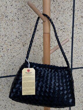 Dragon Diffusion Bamboo Black Woven Leather Bag